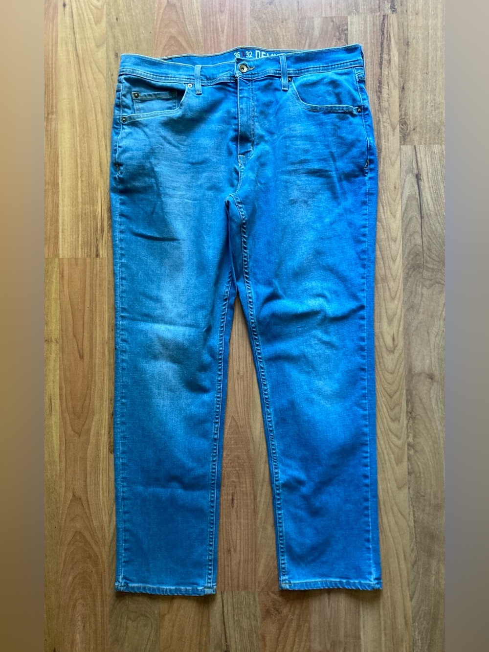 Devil Dog Dungarees Athletic Fit Stretch Mens 36x32 Light Wash Denim Blue Jeans
